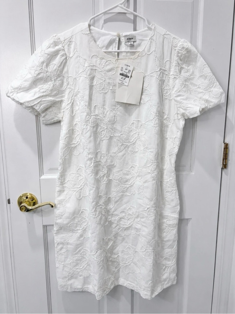 J. Crew White Floral Embroidered Short Sleeve Shift Dress